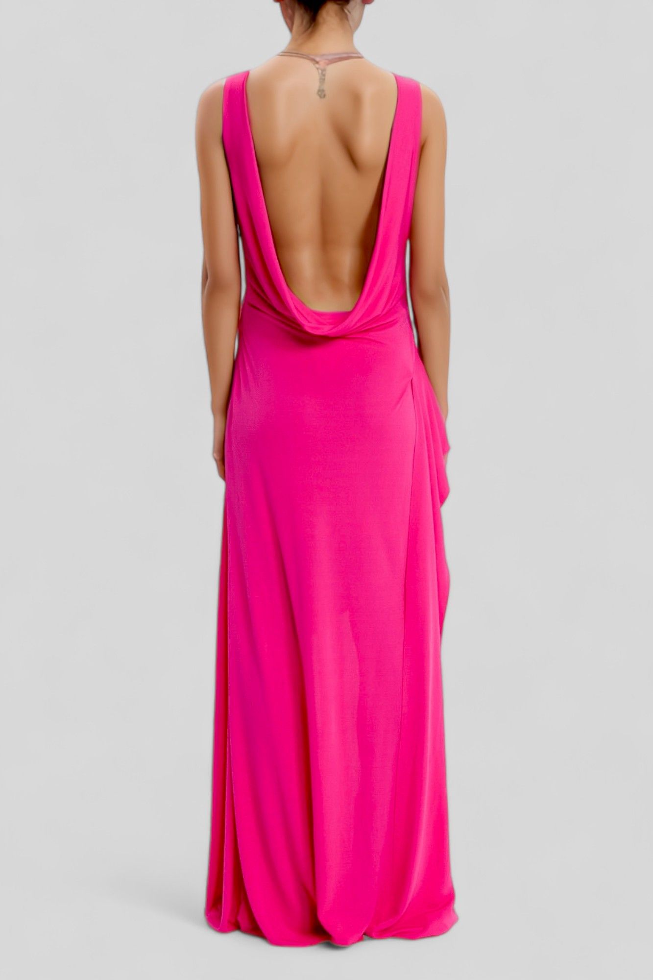 CUE - Fuschia Floor Length Cowl Back Gown Backless