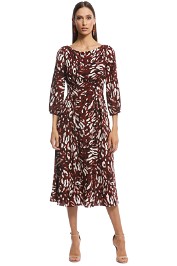 Cue - Abstract Leopard Boat Neck Dress - Burgundy - Front