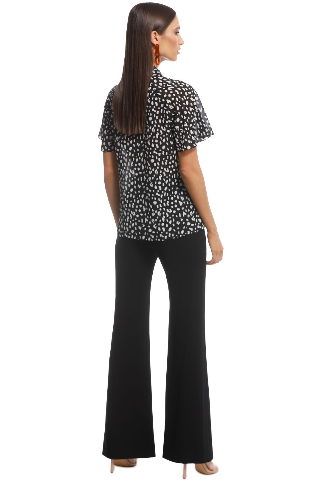 Cue - Animal Georgette Flared Sleeve Shirt - Black and White - Back