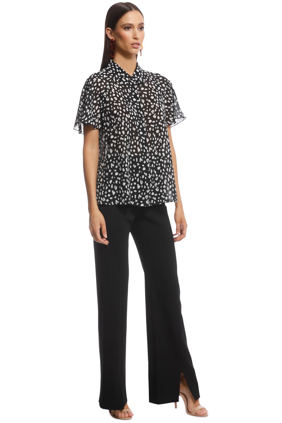 Cue - Animal Georgette Flared Sleeve Shirt - Black and White - Side