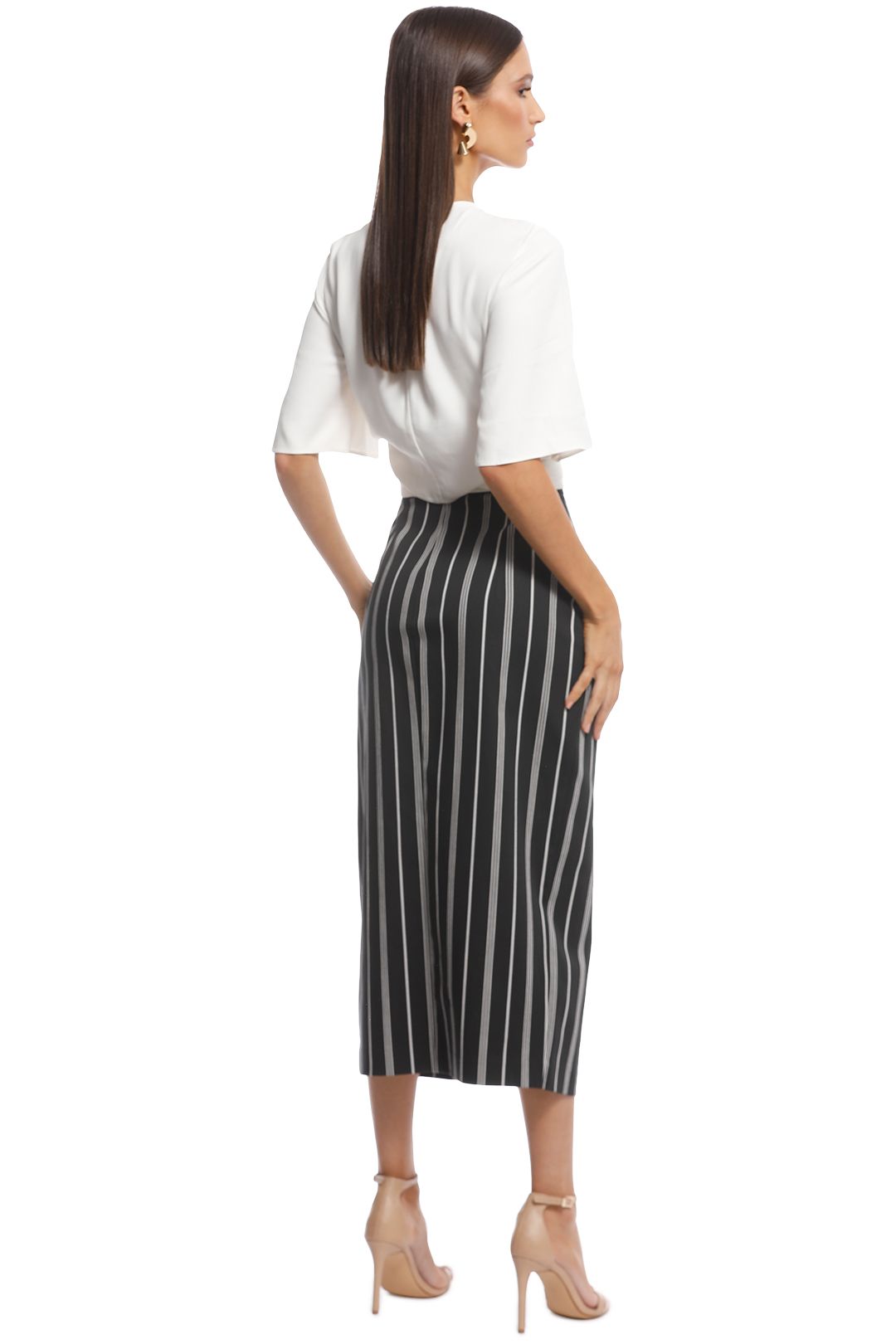 Cue - Bold Cotton Stripe Midi Skirt - Black/Grey - Back