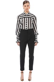 Cue - Bold Stripe Crinkle Georgette Shirt - Black White - Front