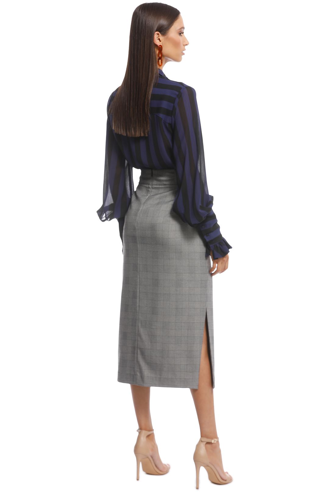 Cue - Bold Stripe Crinkle Georgette Shirt - Blue - back