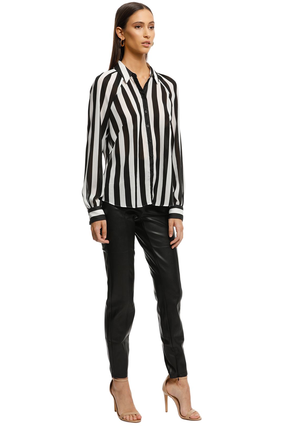 Cue - Bold Stripe Textured Georgette Shirt - BlackWhite -  SIde