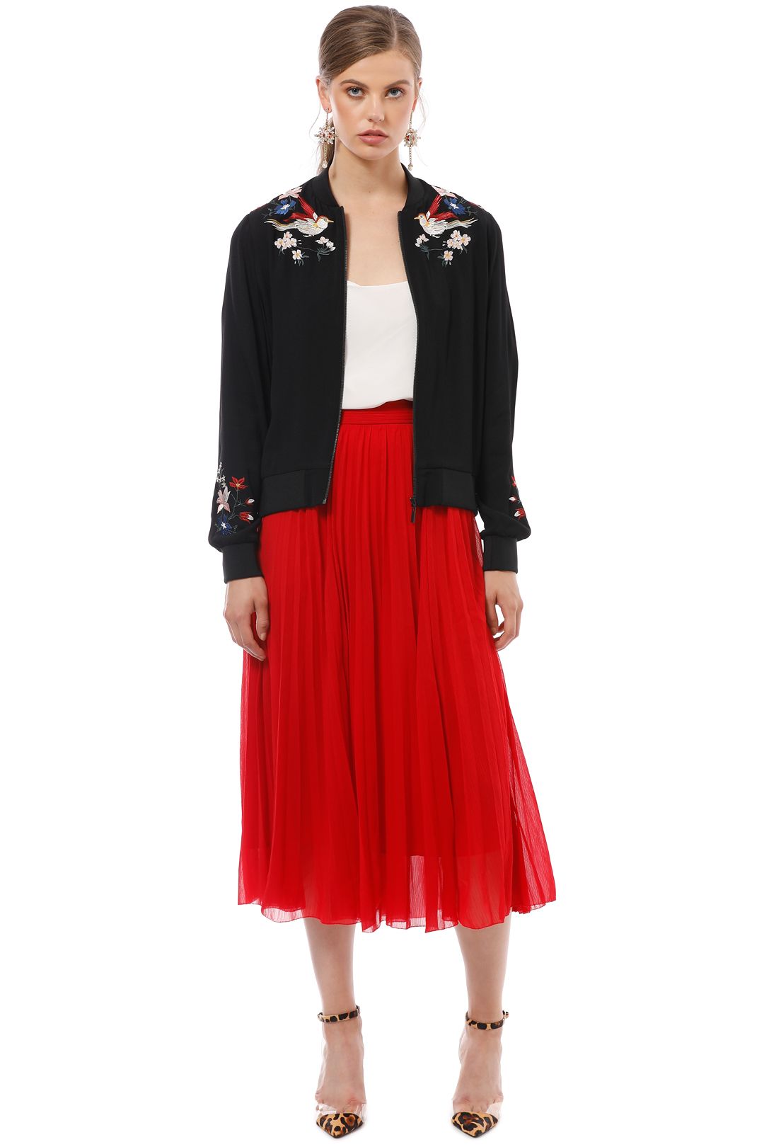 Cue - Crepe Embroidered Bomber - Black - Front