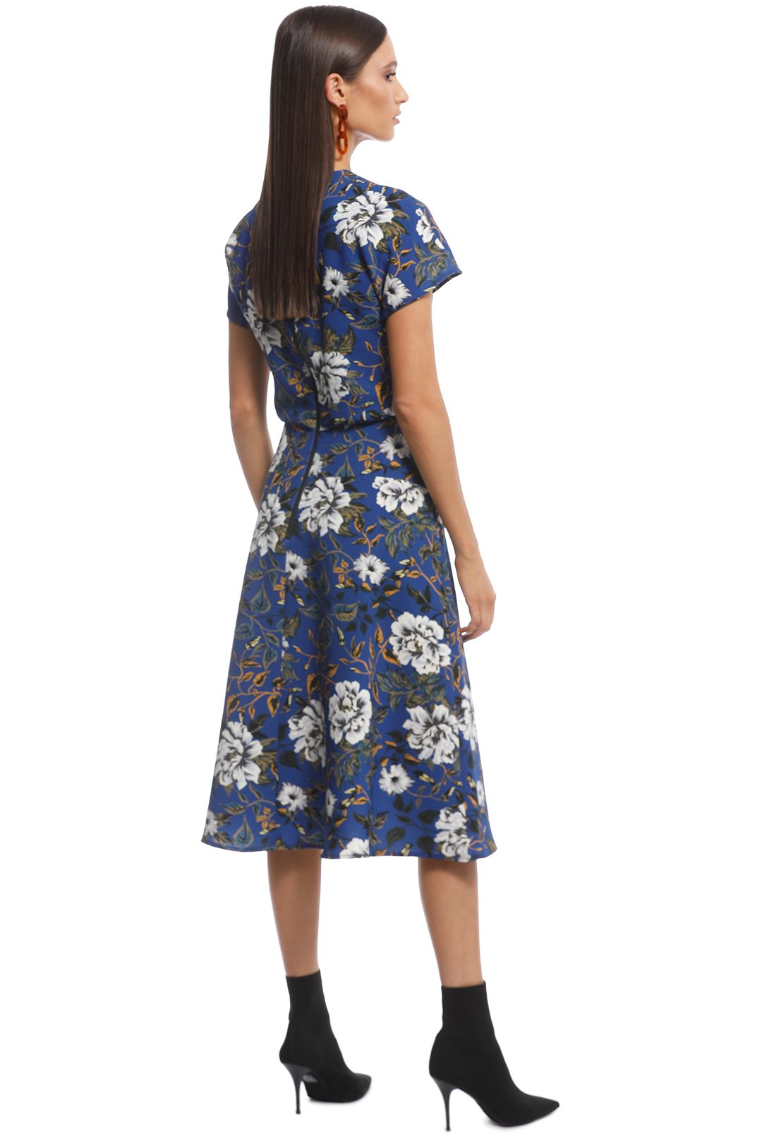 Cue - Floral Crepe Midi Dress - Blue - Back