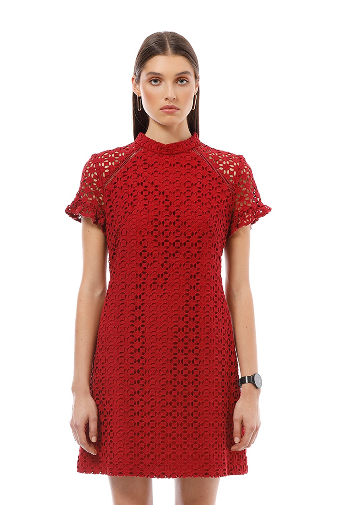 Cue - Lace Shift Dress - Red - Close Up