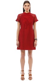 Cue - Lace Shift Dress - Red - Front