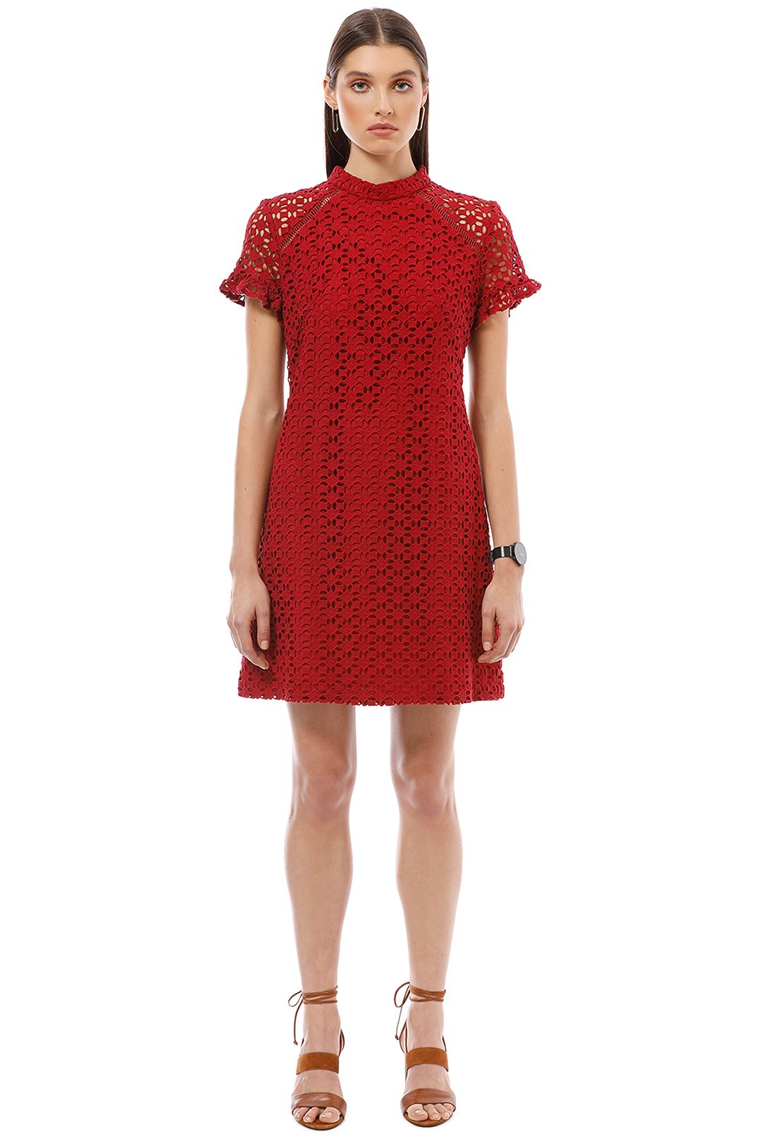 Cue - Lace Shift Dress - Red - Front