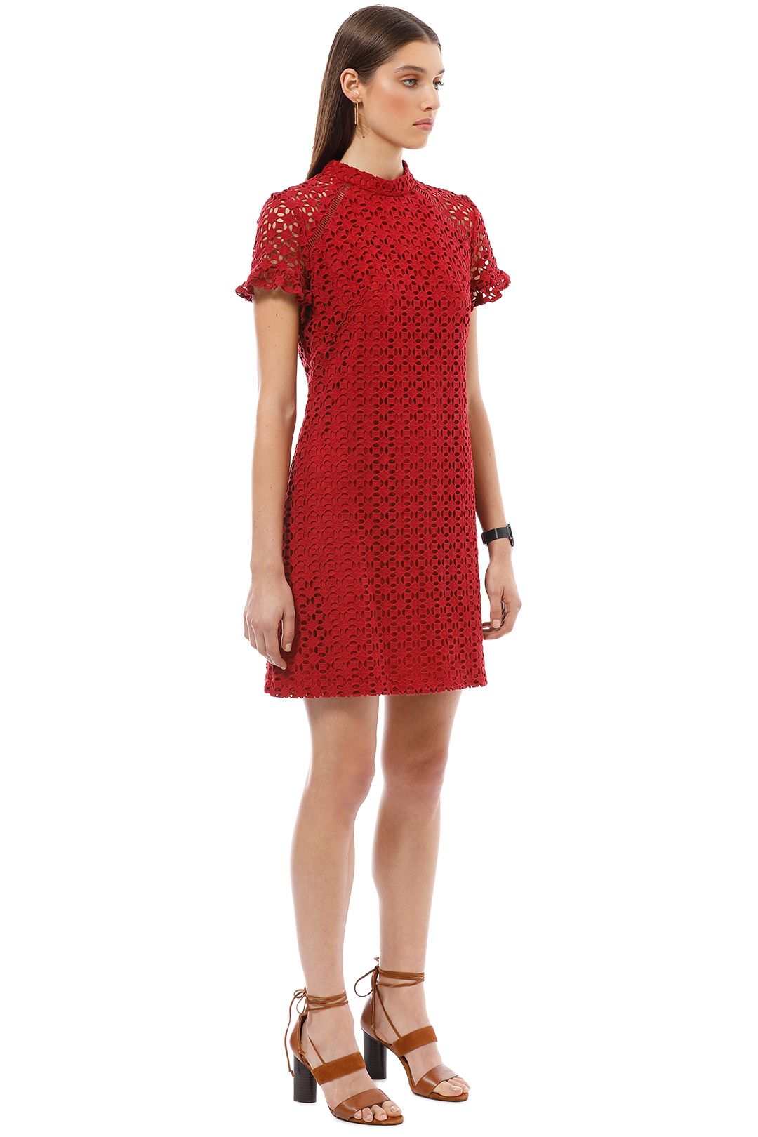 Cue - Lace Shift Dress - Red - Side