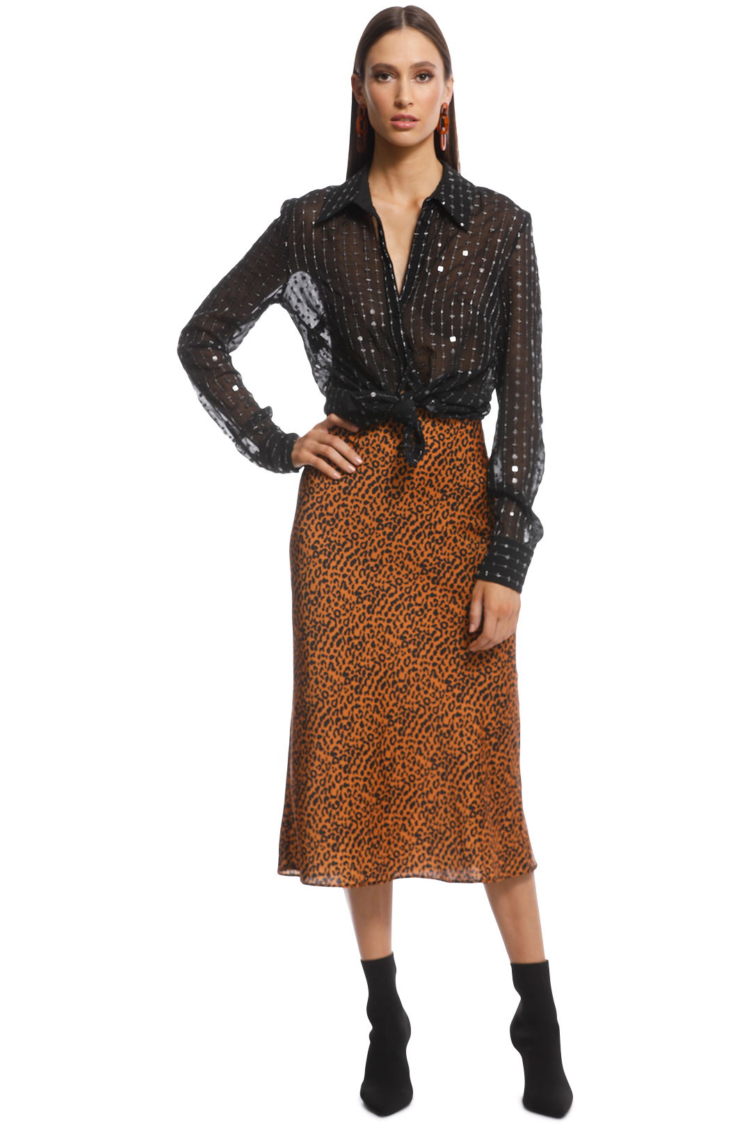 Cue - Lurex Sequin Chiffon Blouse - Black - Side