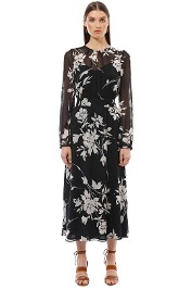 Cue - Monochrome Floral Midi Dress - Black - Front