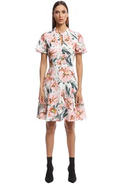 Cue - Painted Floral Tucked Sleeve Dress - Blush - Front
