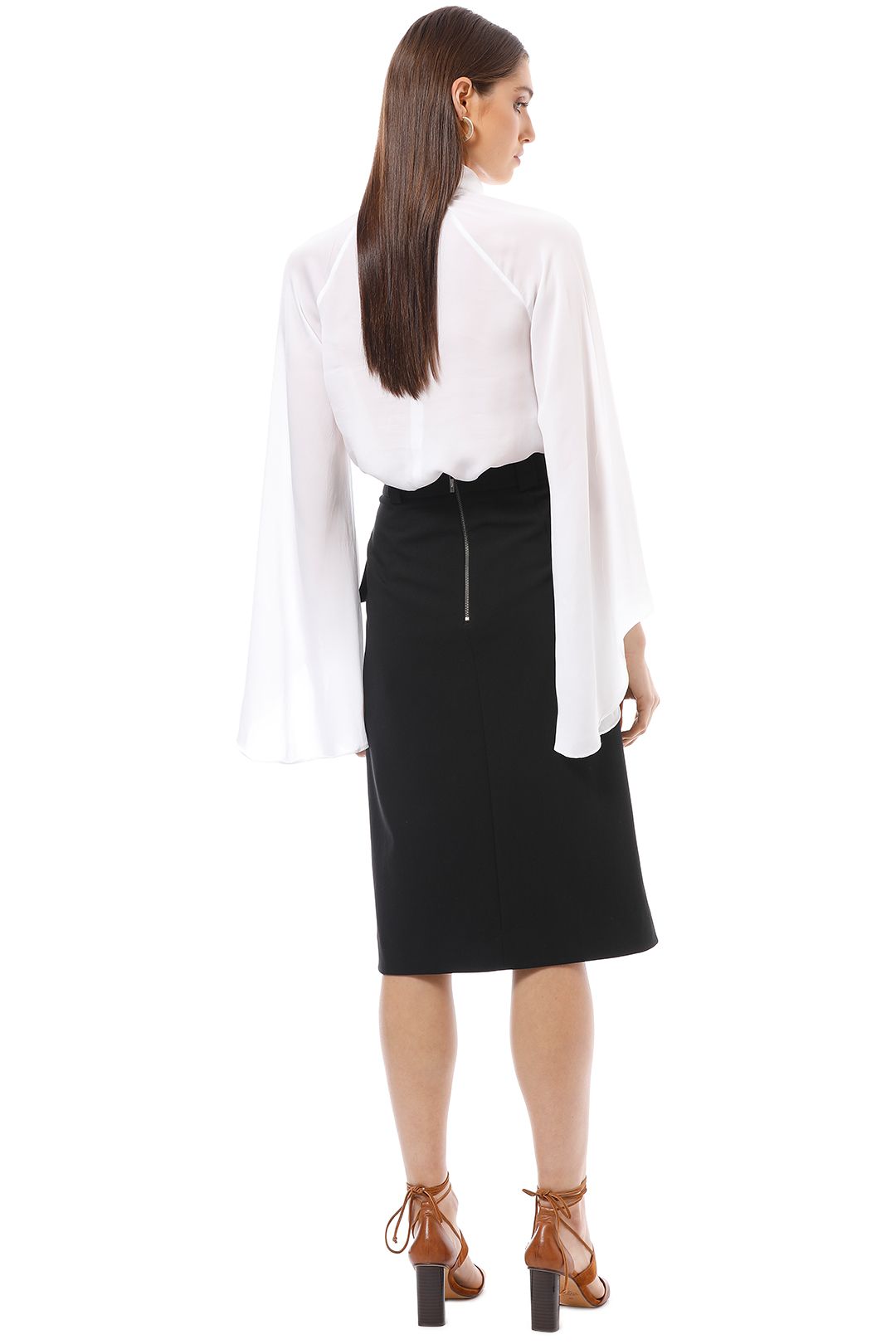 Cue - Split Front A-Line Skirt - Black - Back