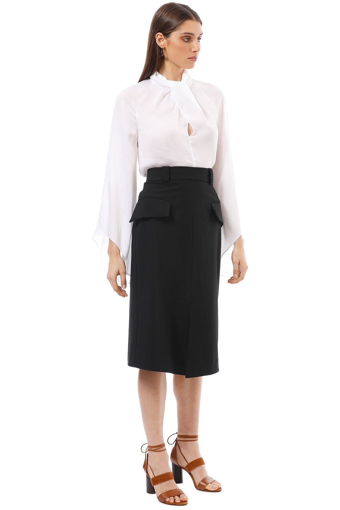 Cue - Split Front A-Line Skirt - Black - Side