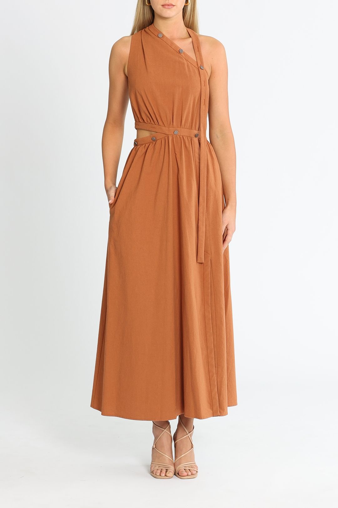 Cue Cotton Buttoned Asymmetric Dress