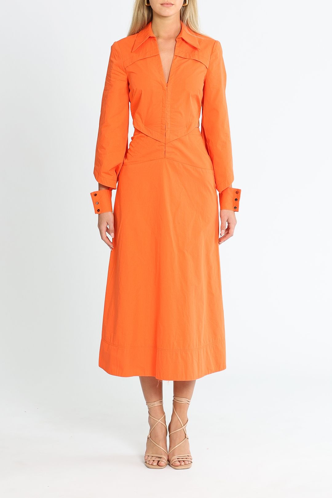 Cue Cotton Cut Out Shirt Dress Orange