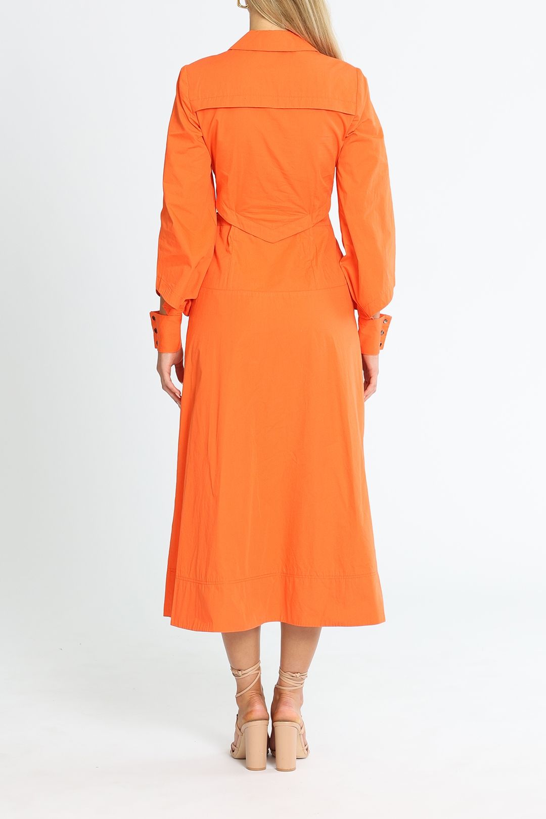 Cue Cotton Cut Out Shirt Dress Orange Midi