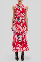 Cue  Ruched Marble Midi Dress Red