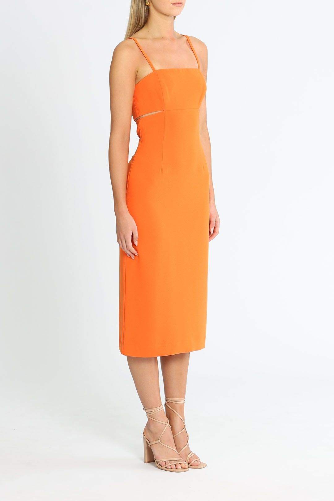 cue orange dress Cue Cut Out Shirt Dress Orange Cotton Midi Collared A-Line Naked Pear