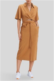 Cue Twill Cotton Shirt Dress in Toffee