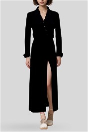 Cue Black Satin Front Split Collar Dress LS