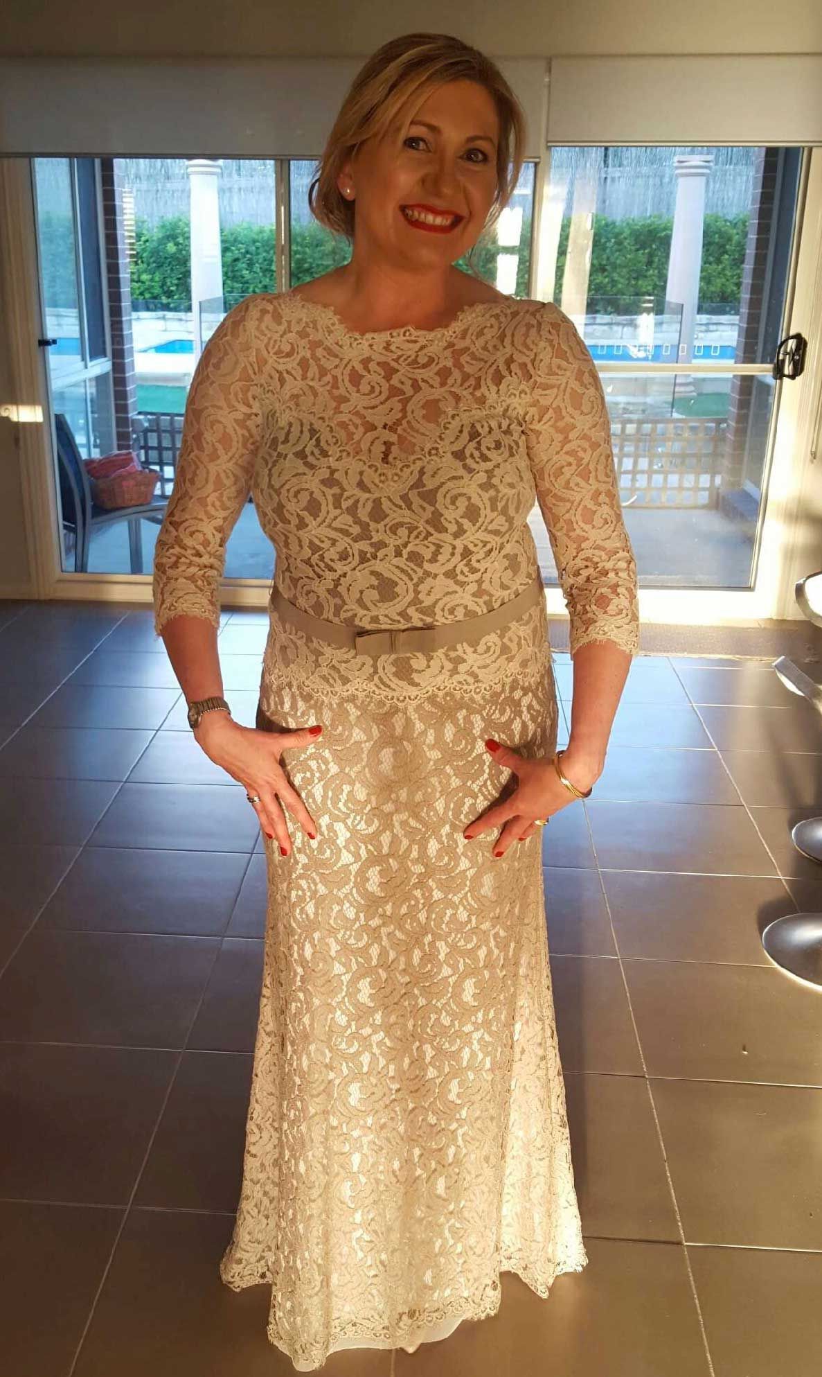 Lace Boatneck Gown by Tadashi Shoji for Rent | GlamCorner