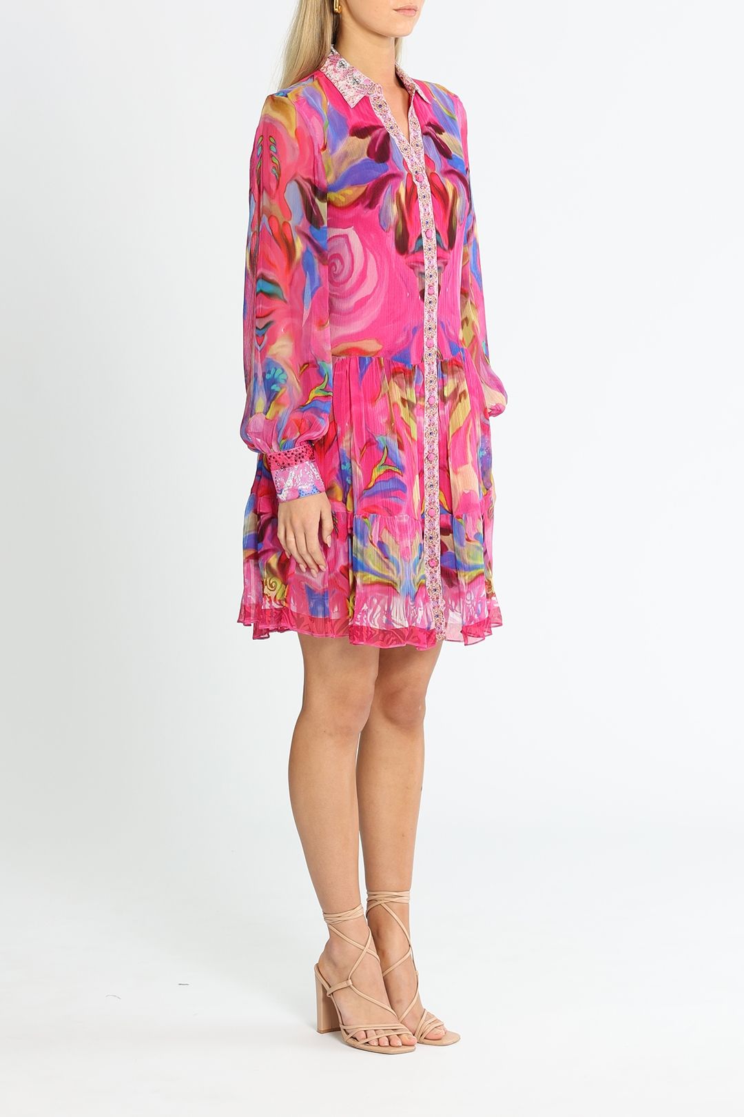 Nerisa Shirt Dress in Pink with Red Print