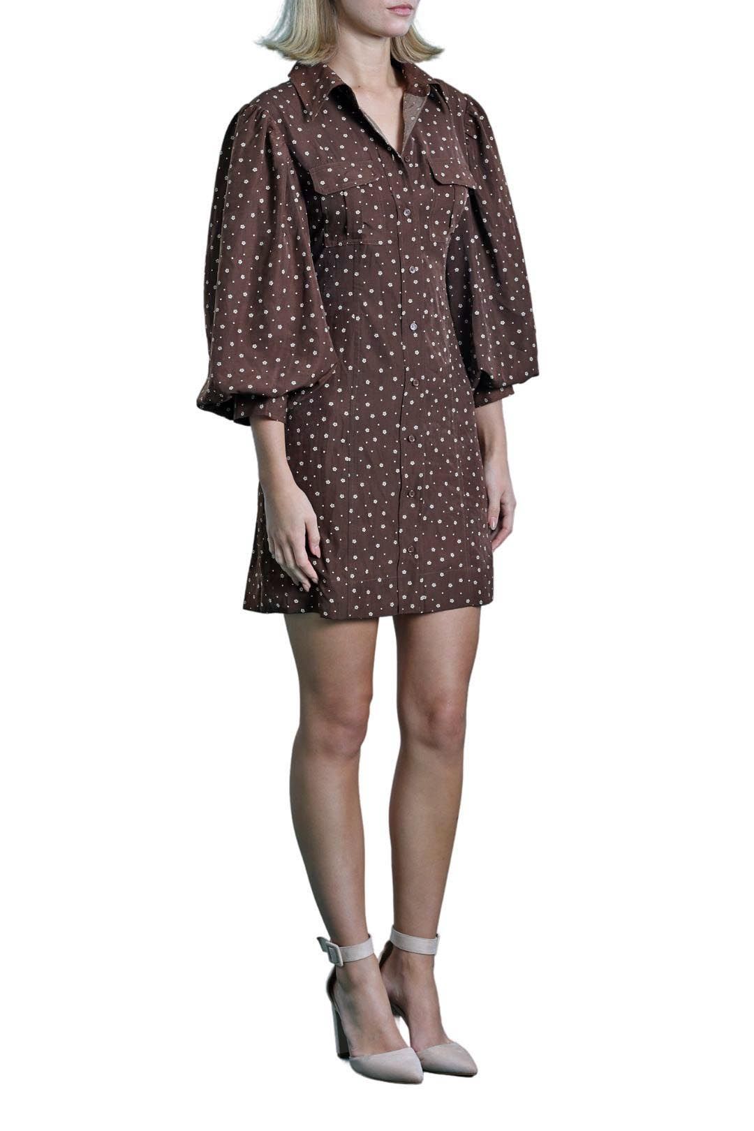 Daisy Says Brown Shirt Dress With Floral Print Balloon Sleeves