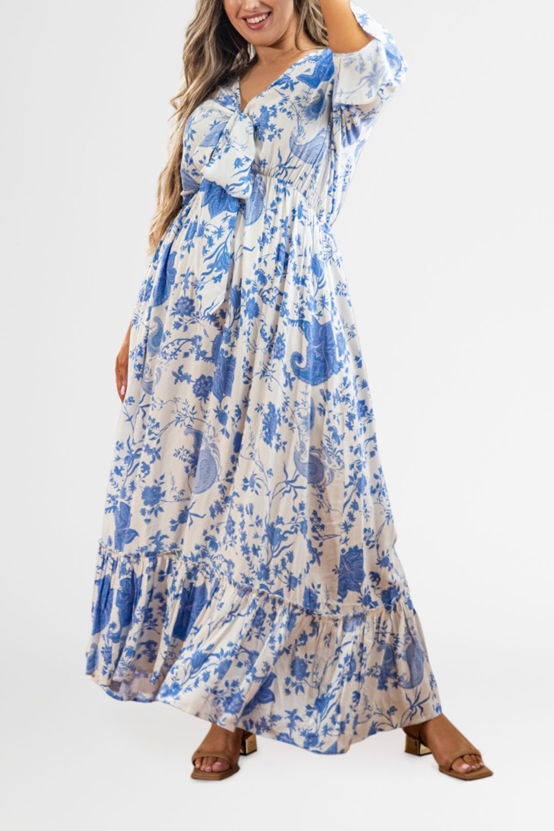 Dani Marie Nicole Tie Front Maxi Dress Blue