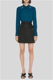 Cue Dark Teal Yoke Cut Out LS Collared Shirt