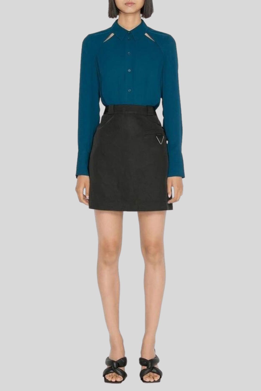 Cue Dark Teal Yoke Cut Out LS Collared Shirt