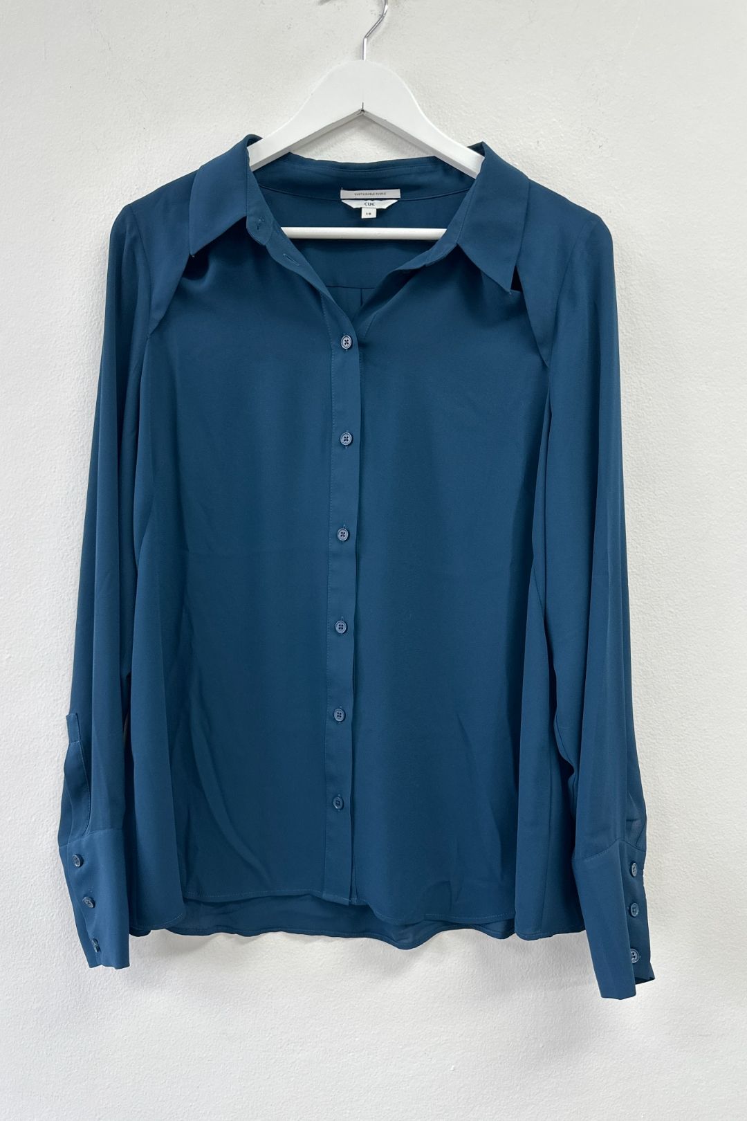 Cue Dark Teal Yoke Cut Out LS Collared Shirt