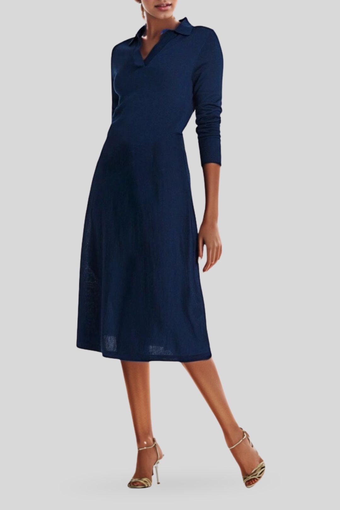 Hire Harriet Knit Polo Dress Slate Blue David Lawrence GlamCorner