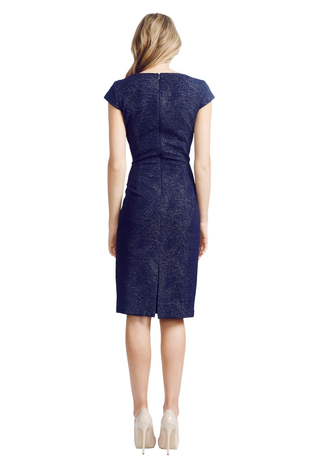 david meister blue dress David Meister Ivory/Teal Elegant Printed Sleeveless Dress – Recycled Threads main image 1