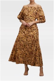 Pasduchas Daydreamer Fitted Midi Dress in Brown