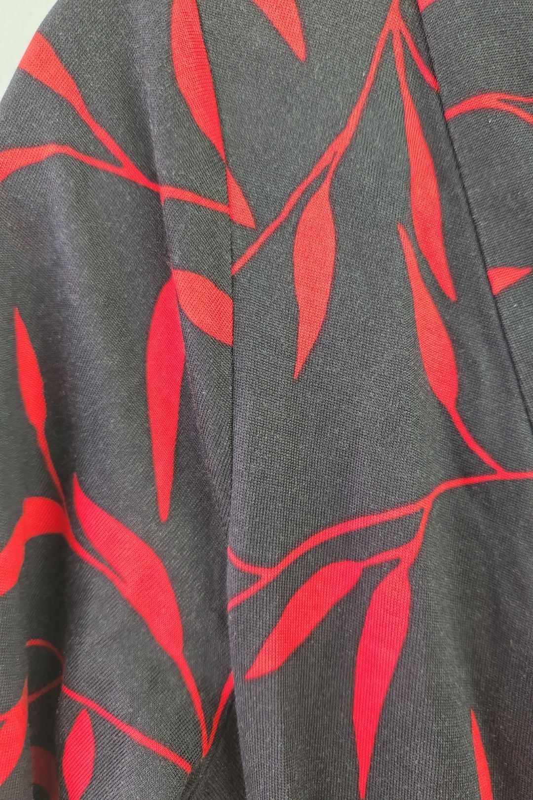 Black Leaves Print Silk Dress