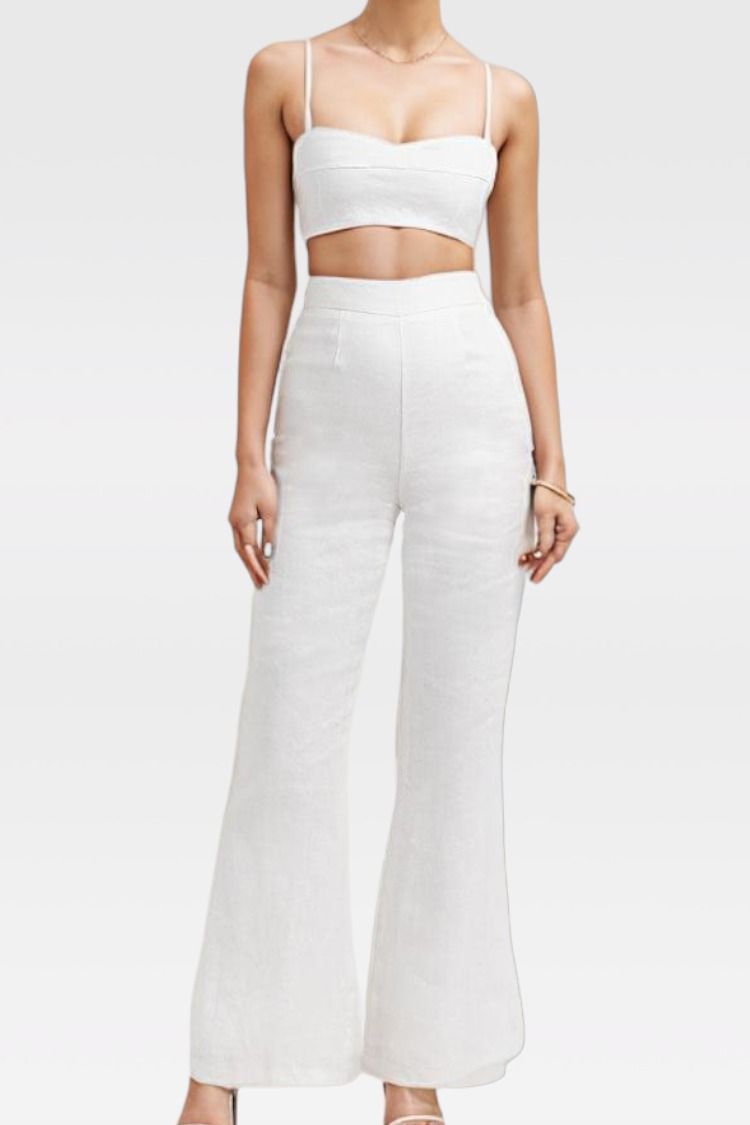 Dissh Aisle White Linen Flare Pant