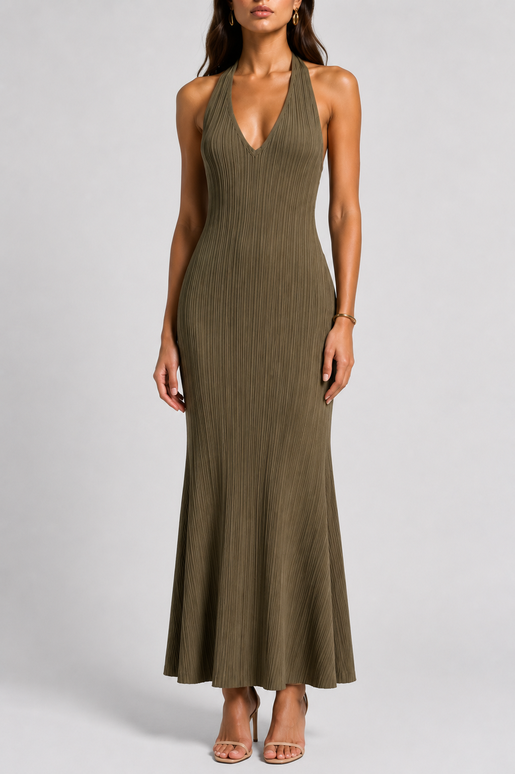 Dissh Sienna Moss Plunge Halter Midi