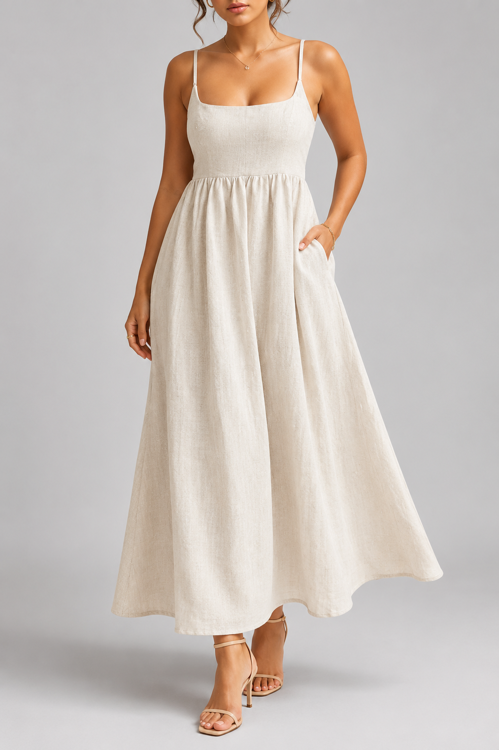 Sunny Natural Linen Midi Dress