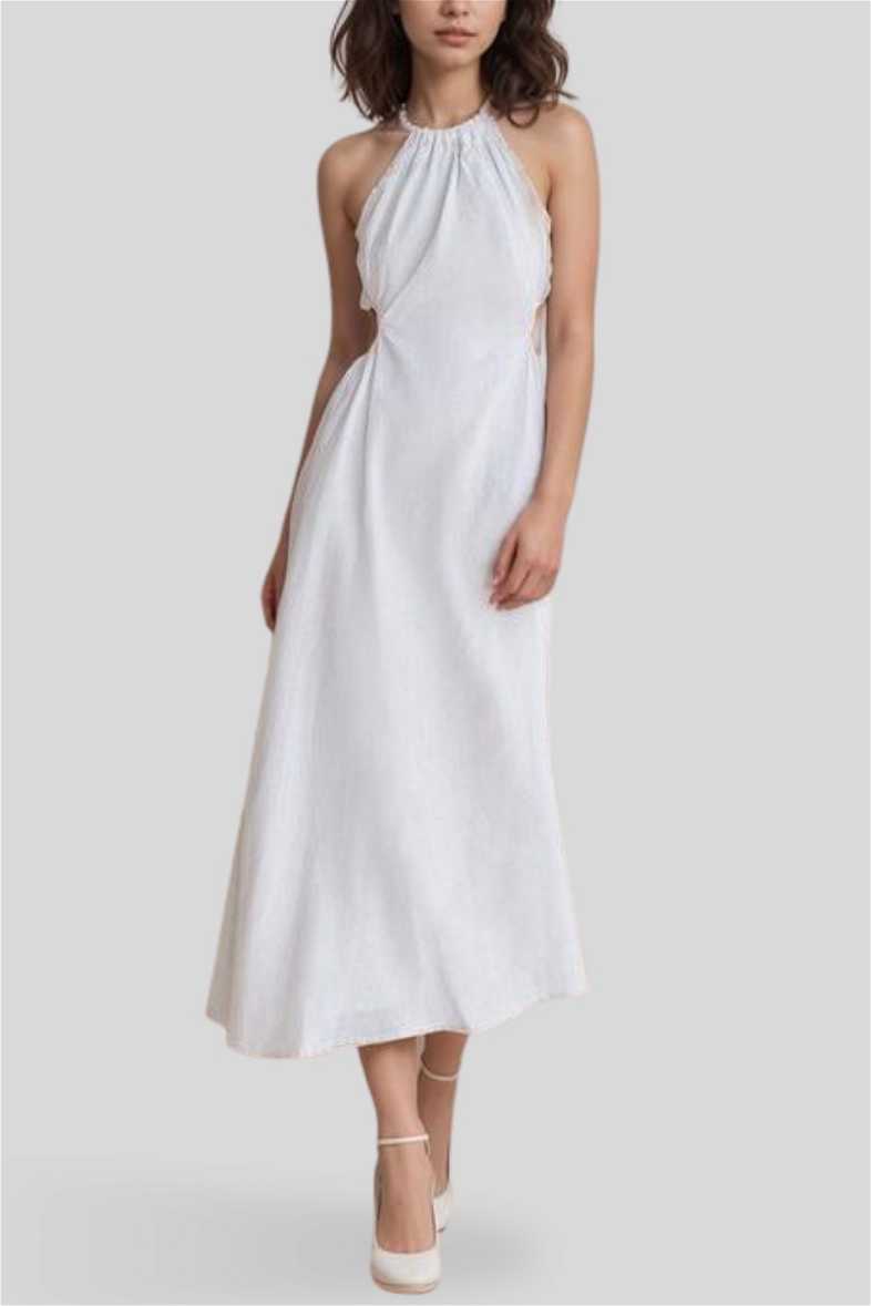 chinese dress ladies Flynn Linen Blend Midi Dress in White by Dissh main image 0