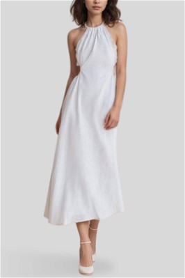 Hire Camila White Linen Midi Dress | Dissh | GlamCorner