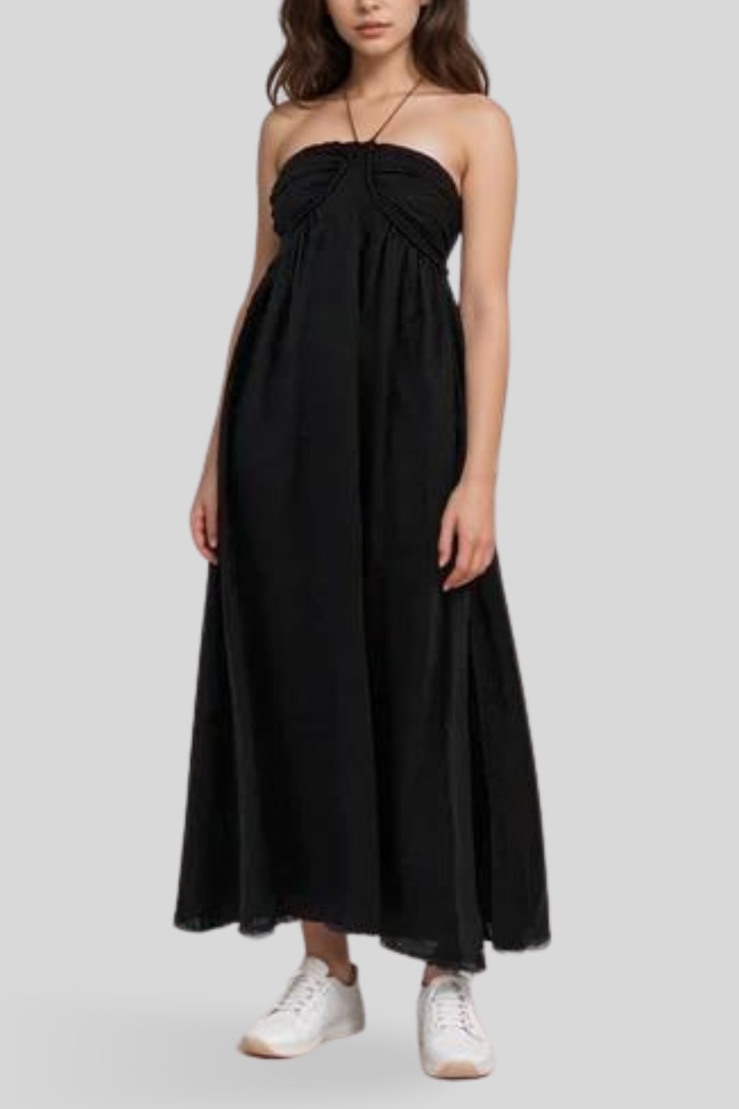 knee length dresses for ladies Ilio Sleeveless Linen Wrap Midi Dress in Black by Dissh
