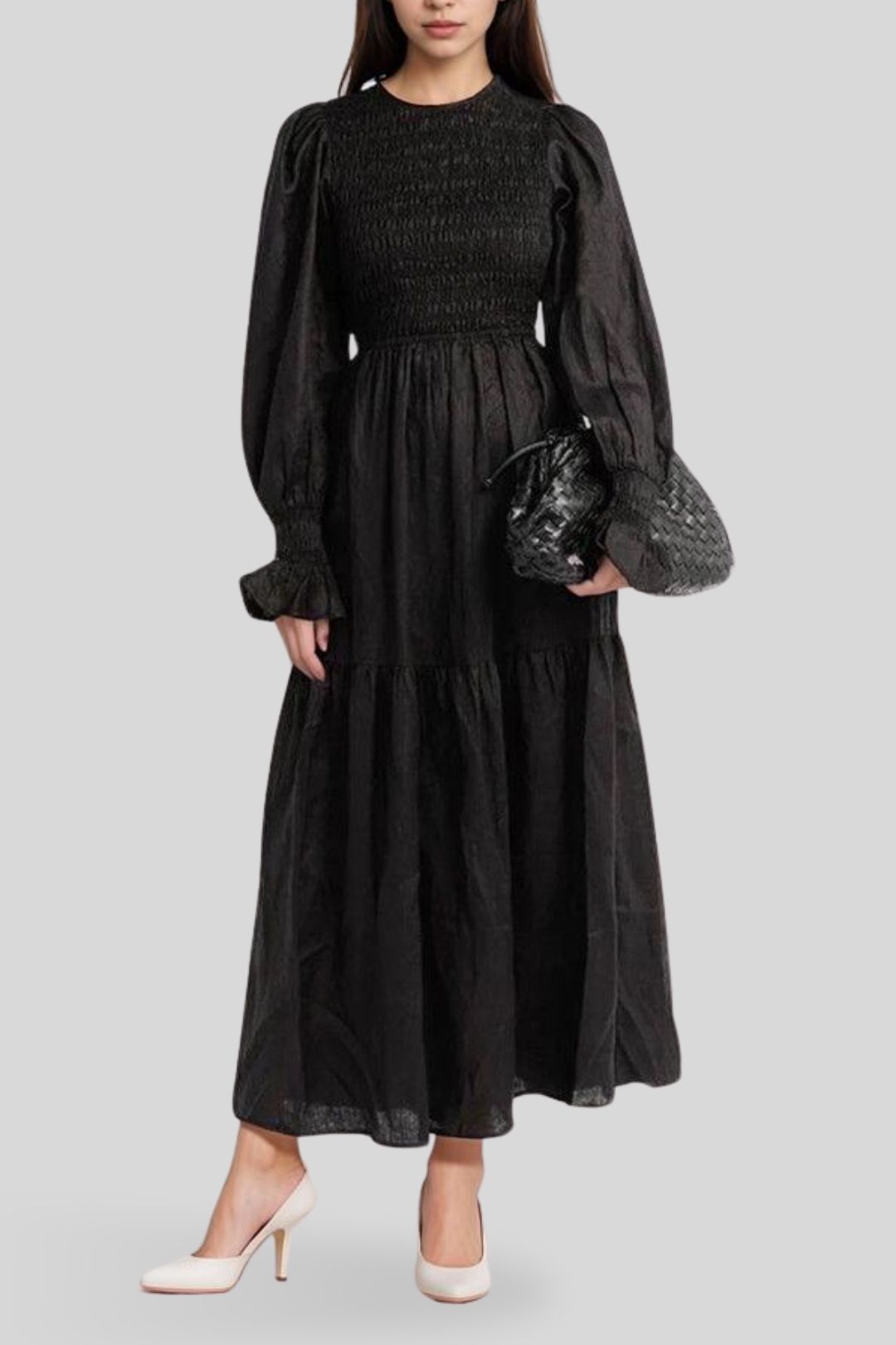 Black linen midi dress outlet