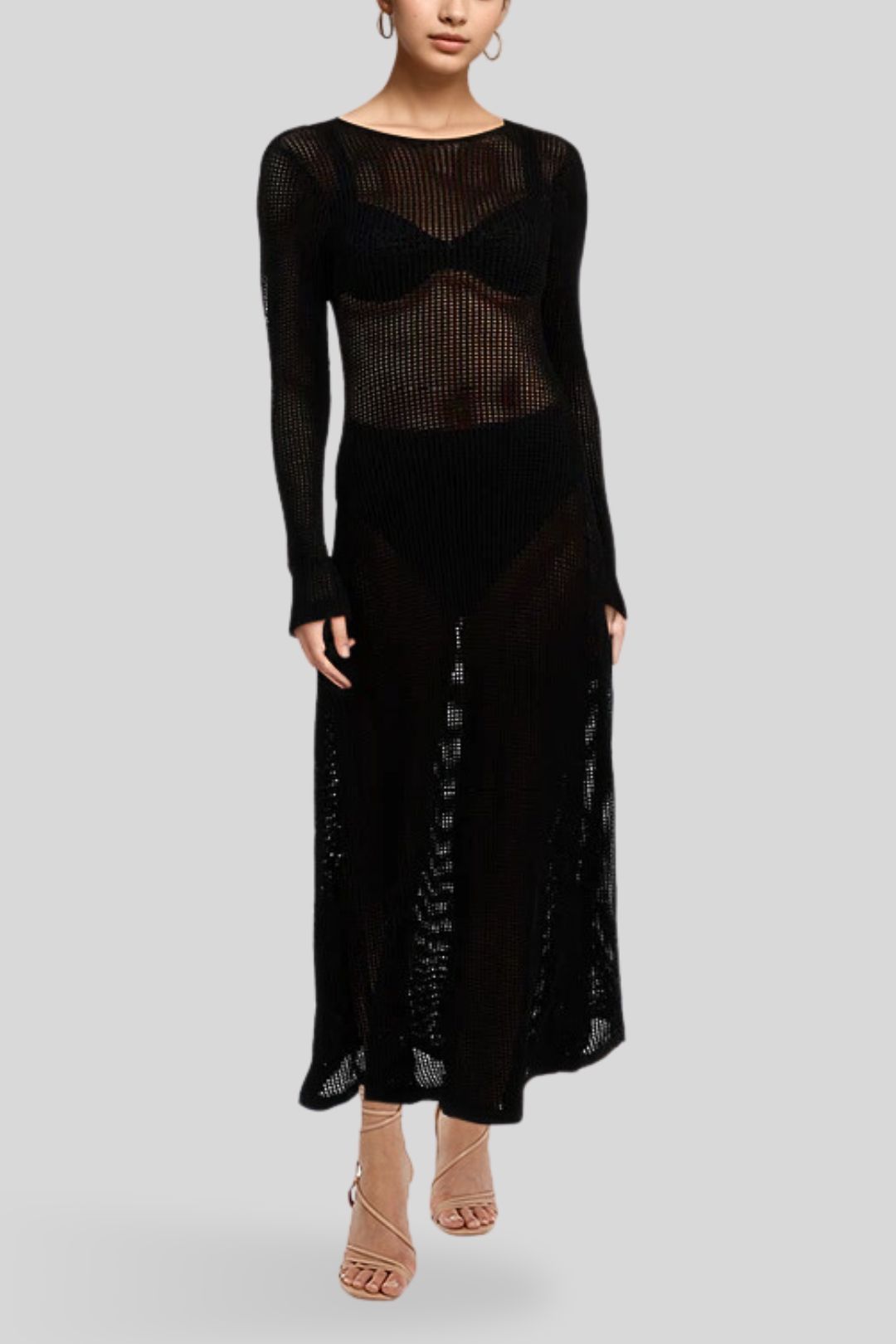 Hire Ophelia Black LS Crochet Maxi Dress | Dissh | GlamCorner