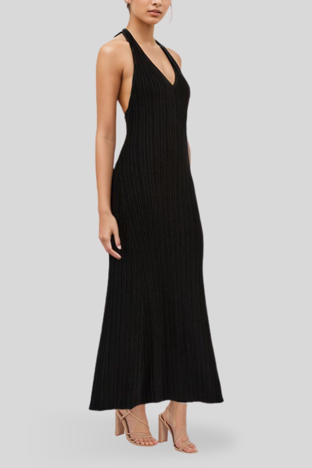 Hire Sienna Black Plunge Halter Midi Dissh GlamCorner