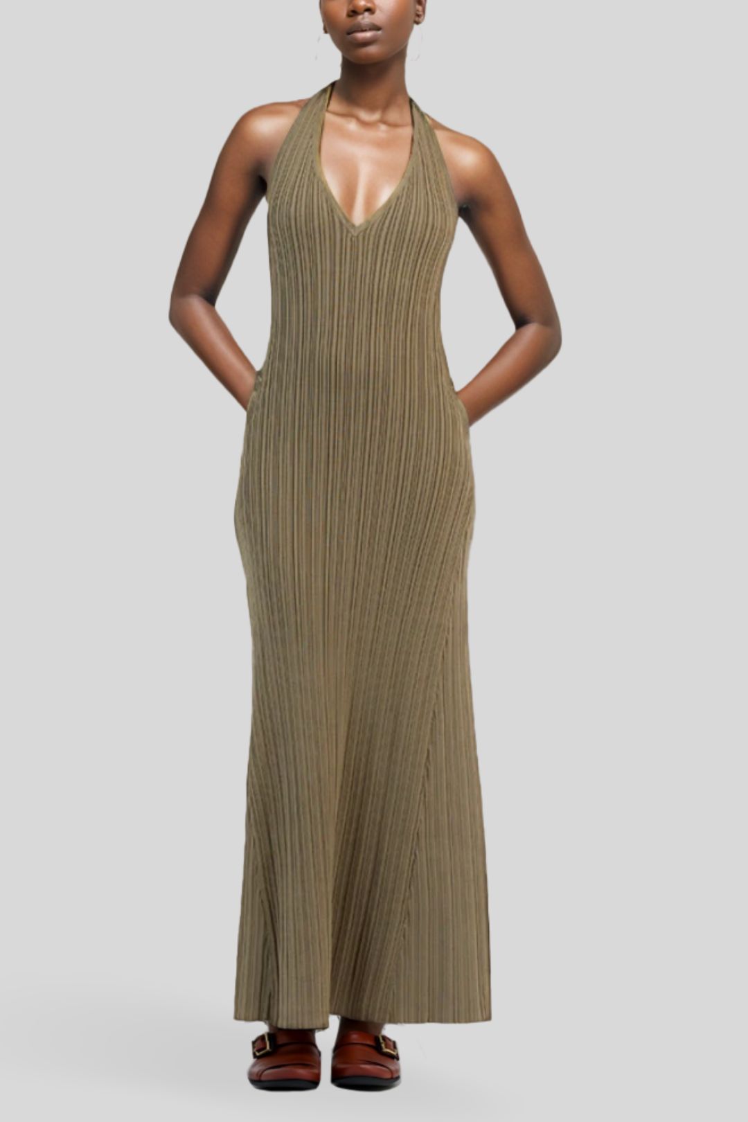 Dissh Sienna Moss Plunge Halter Midi