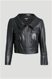 DKNY - Black Leather Crop Waist Jacket