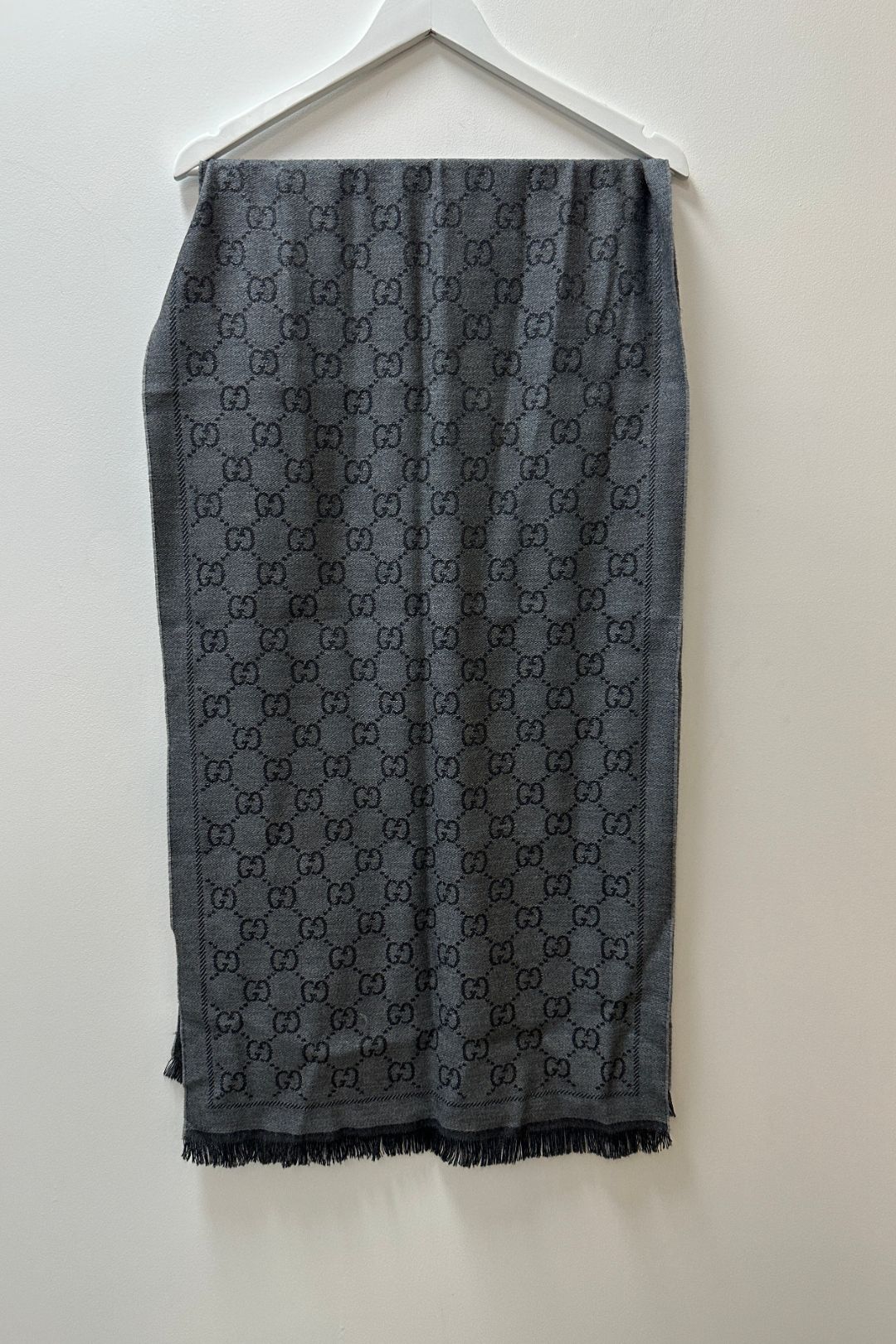 Gucci Double Jacquard Grey Wool Scarf