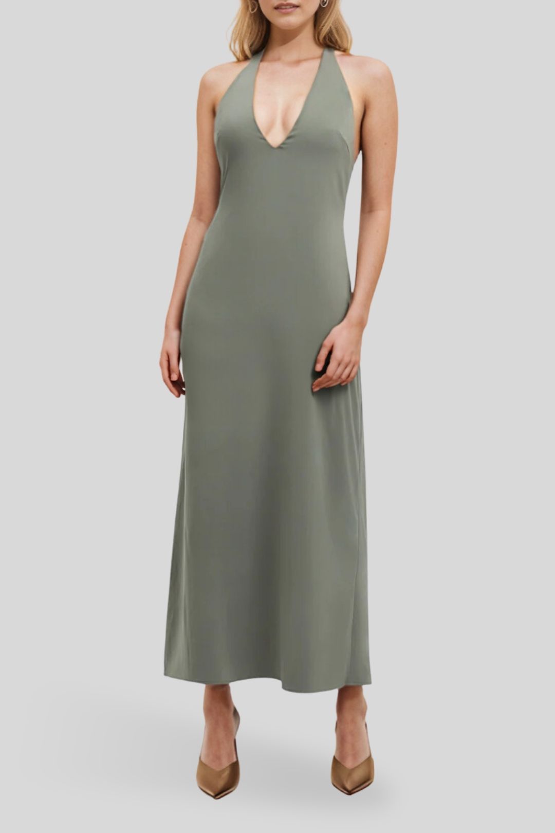 Kookai Koko Deep Vee Dress Loden Green